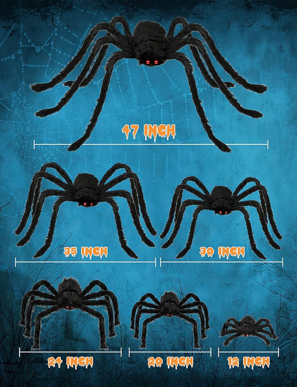 Halloween Plush Fake Spiders Set, Scary Indoor/Outdoor Decor, 6 in 1 for Home/Pa