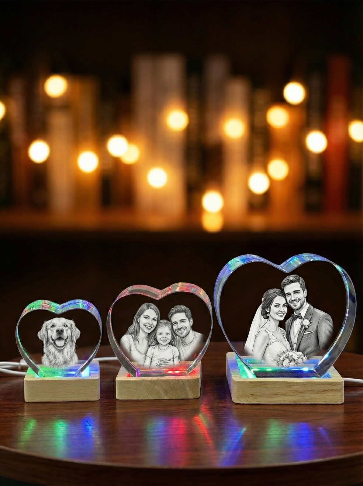 Personalised 3D Crystal Photo Laser Engrave etched picture Love Heart shape