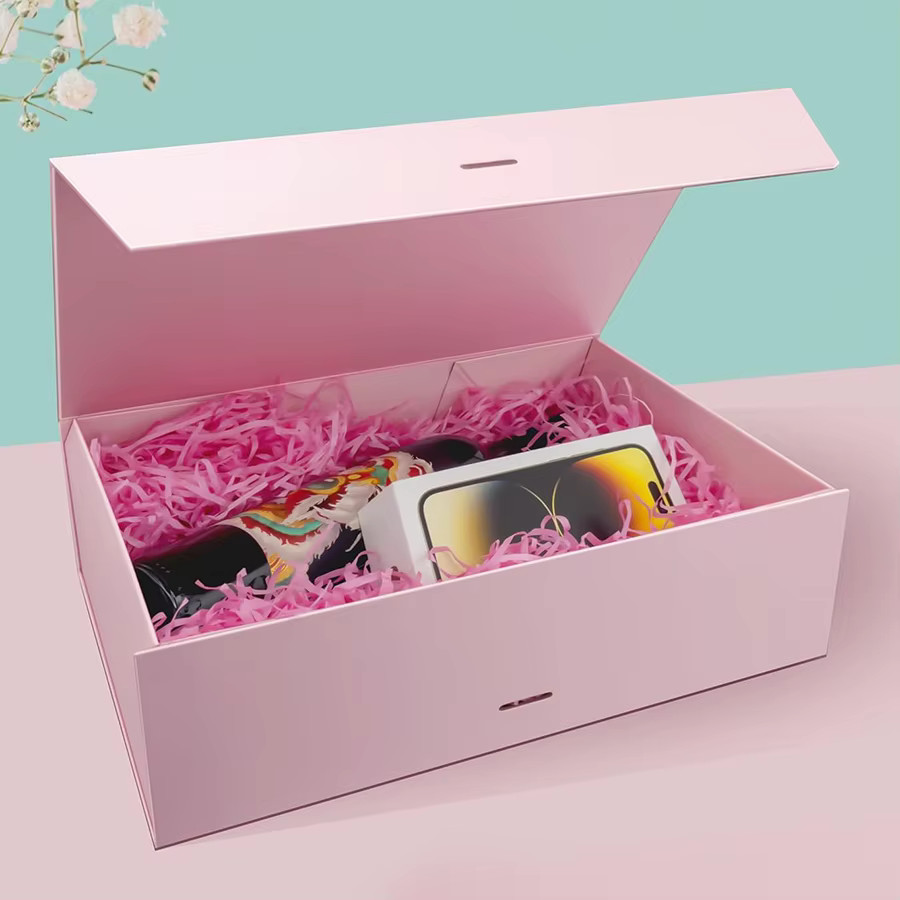 Pink Magnetic Closure Gift Box with Raffia Gold Envelopes Wedding Birthday Jewel