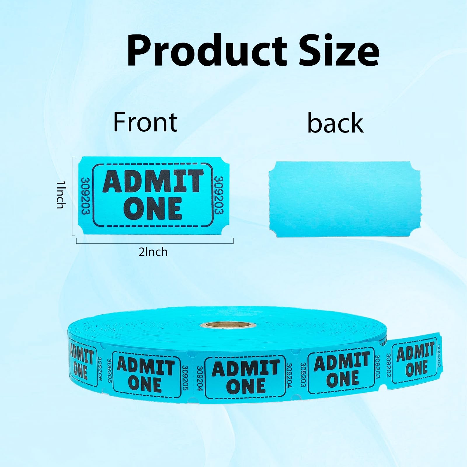 Admit One Raffle Tickets Single Roll Blue Consecutively Numbered 2200 Count
