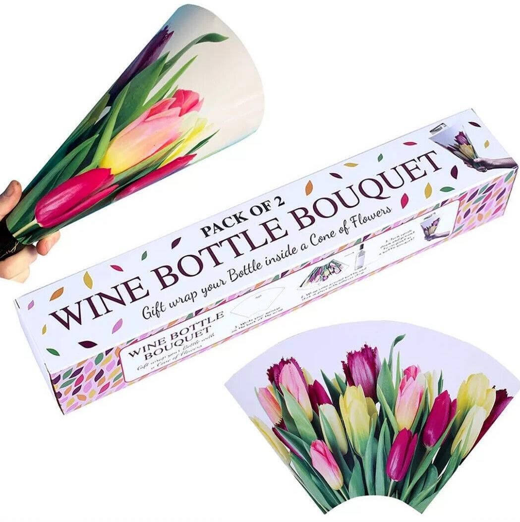 WINE BOTTLE BOUQUET – Pack of 2 – Gift Wrap Your Bottle inside a Cone of Flowers