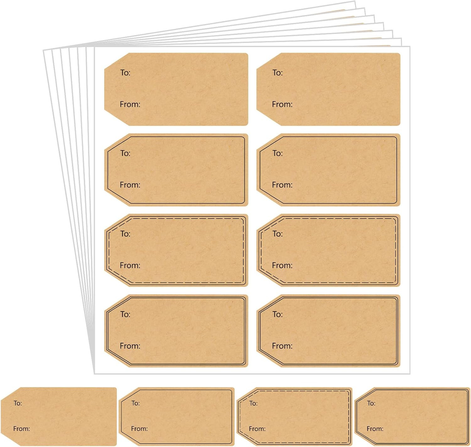 560 PCS 4 Styles Gift Tag Stickers, 1.18″ X 2.36″ Brown Kraft to and from Gifts