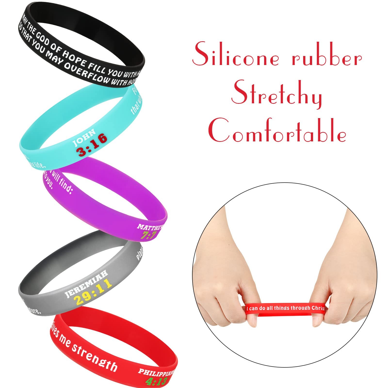 48 Pcs Christian Rubber Bracelets Religious Bracelets Silicone Bracelet Rubber