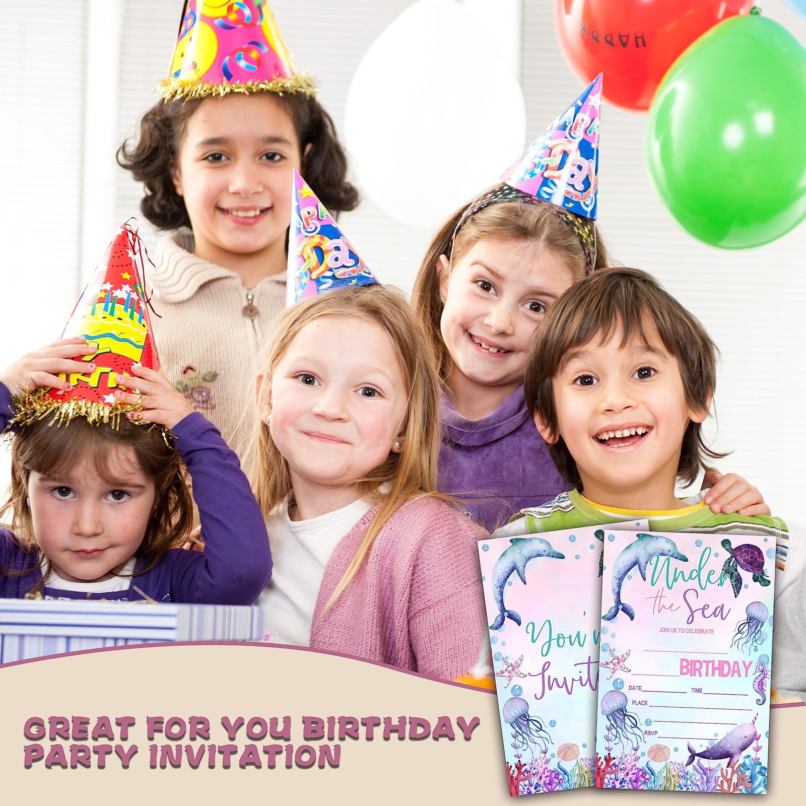 Ycyfckdr Under The Sea Birthday Invitations For Kids 4 X 6 Inches, multicolor