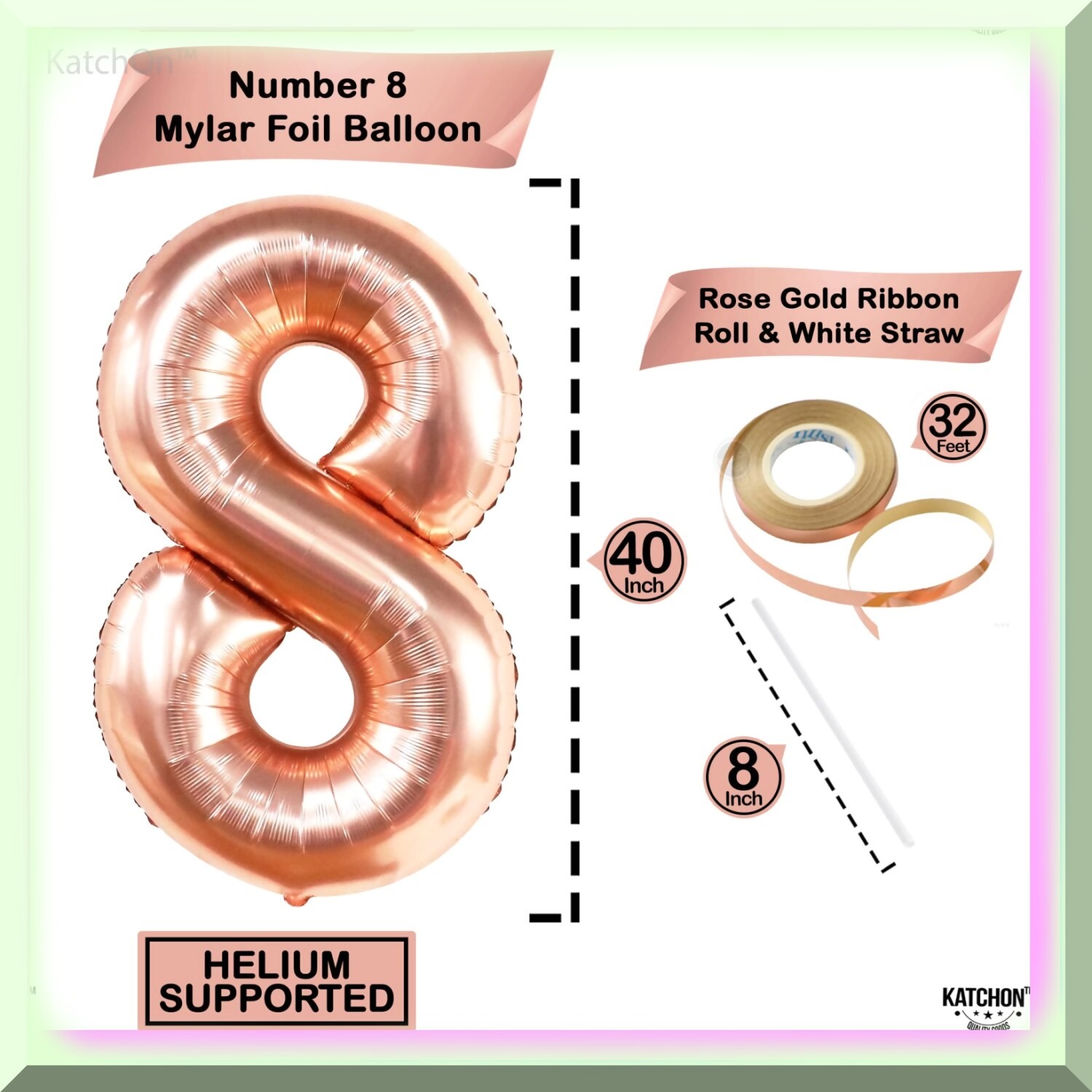 Rose Gold Number 8 Balloon for Girls 8th Birthday