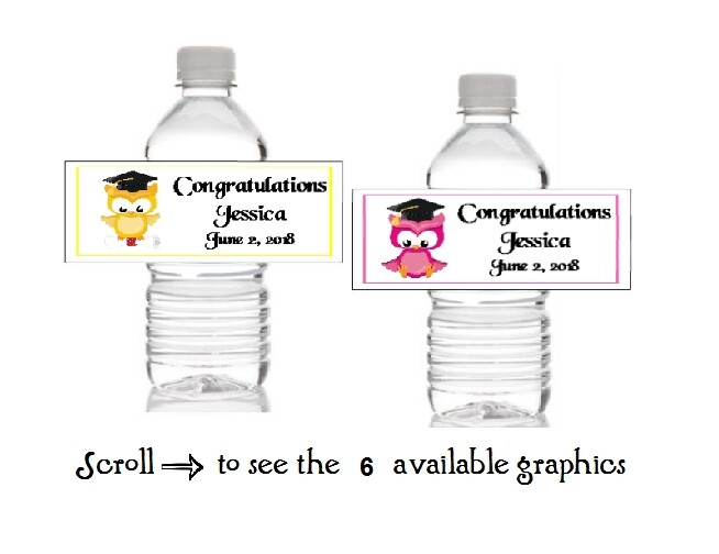10 Graduation Owl Personalized Water Bottle Label Wrapper Favors Stickers