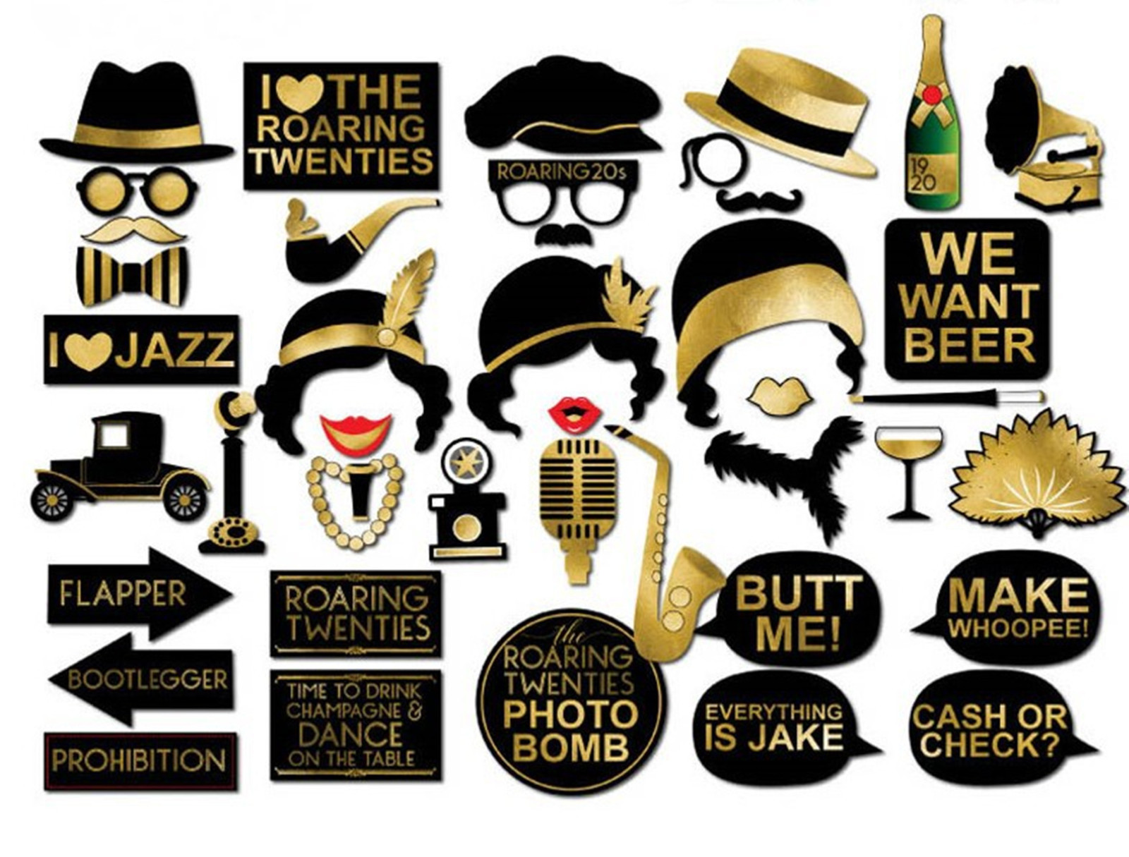 1920′ 30′ Twenties Gatsby Retro Party Flapper Selfie Photo Booth Prop Game Sign