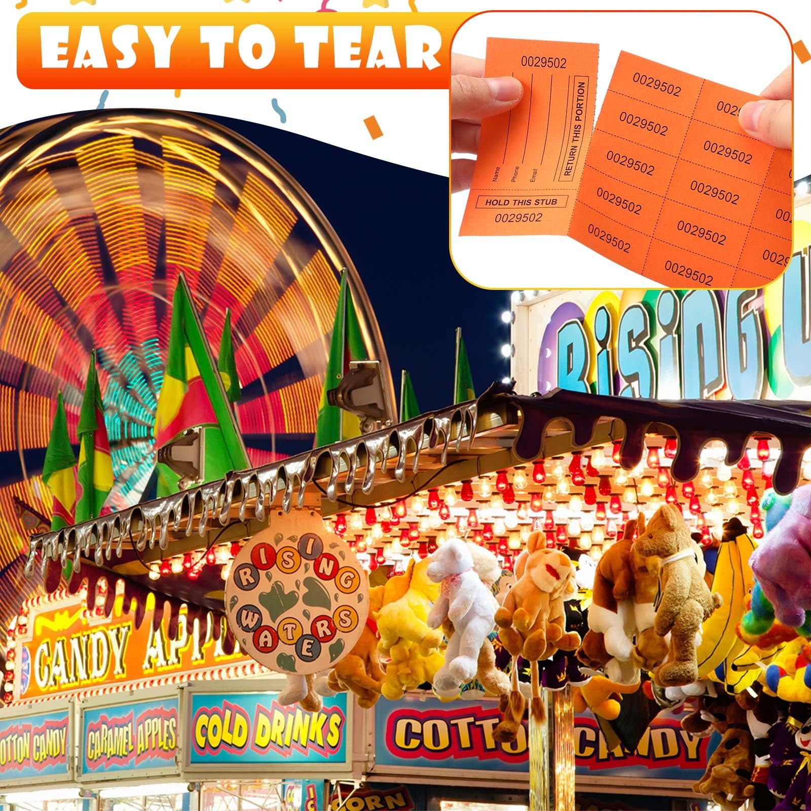 1000 Sheets Raffle Tickets Orange Chinese Auction 25 Bid Numbers Per Sheet