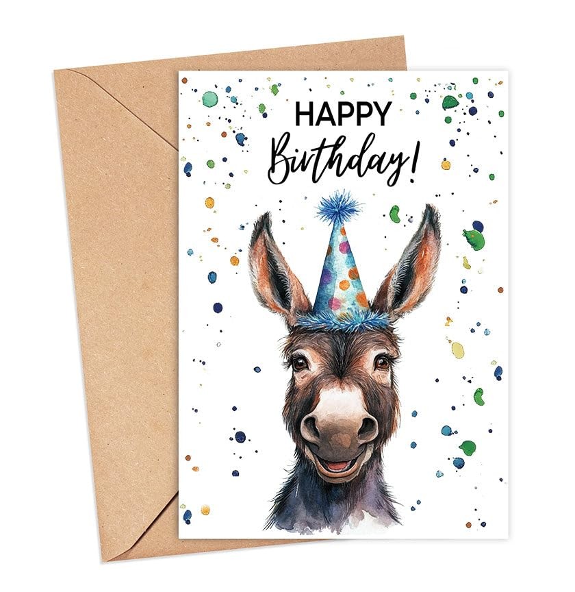 HKDesignGift Donkey Birthday Card With 5 x 7 inches, brown and multicolor
