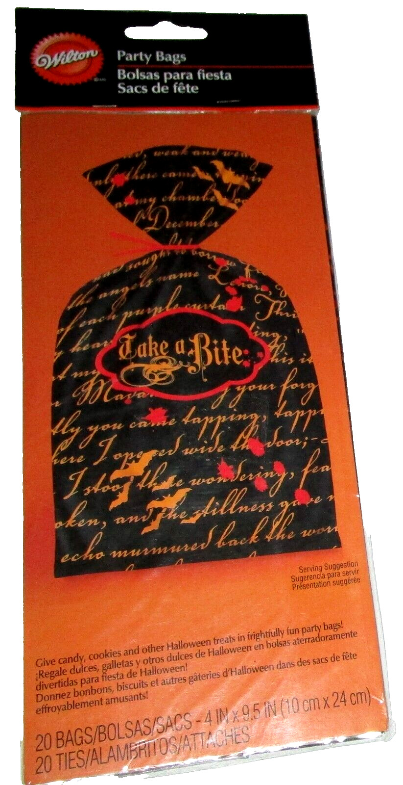 Wilton ~ Halloween Party Bags ~ 20 Ct.w/ Ties ~ TAKE A BITE ~ 4″ x 9.5″