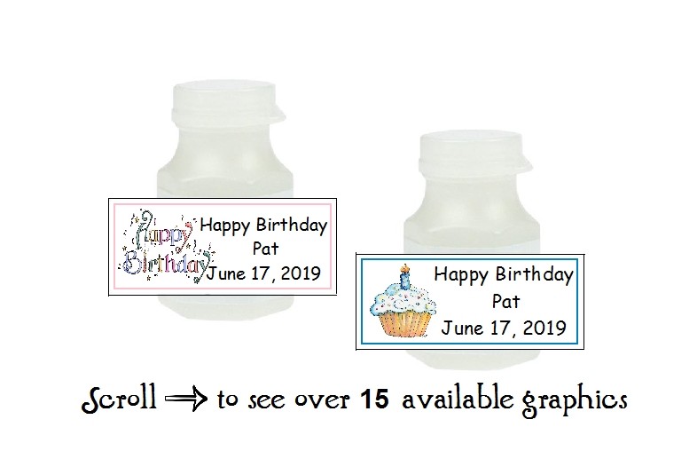 30 Personalized Happy Birthday Party Mini Bubbles Label Wrappers