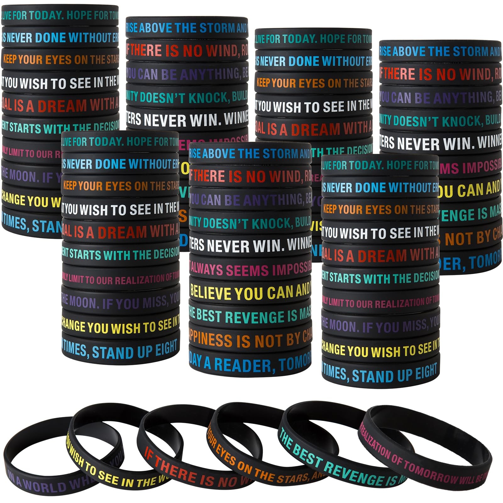 Inspirational Quote Bracelets 8 inches circumference, 0.5 width, Black