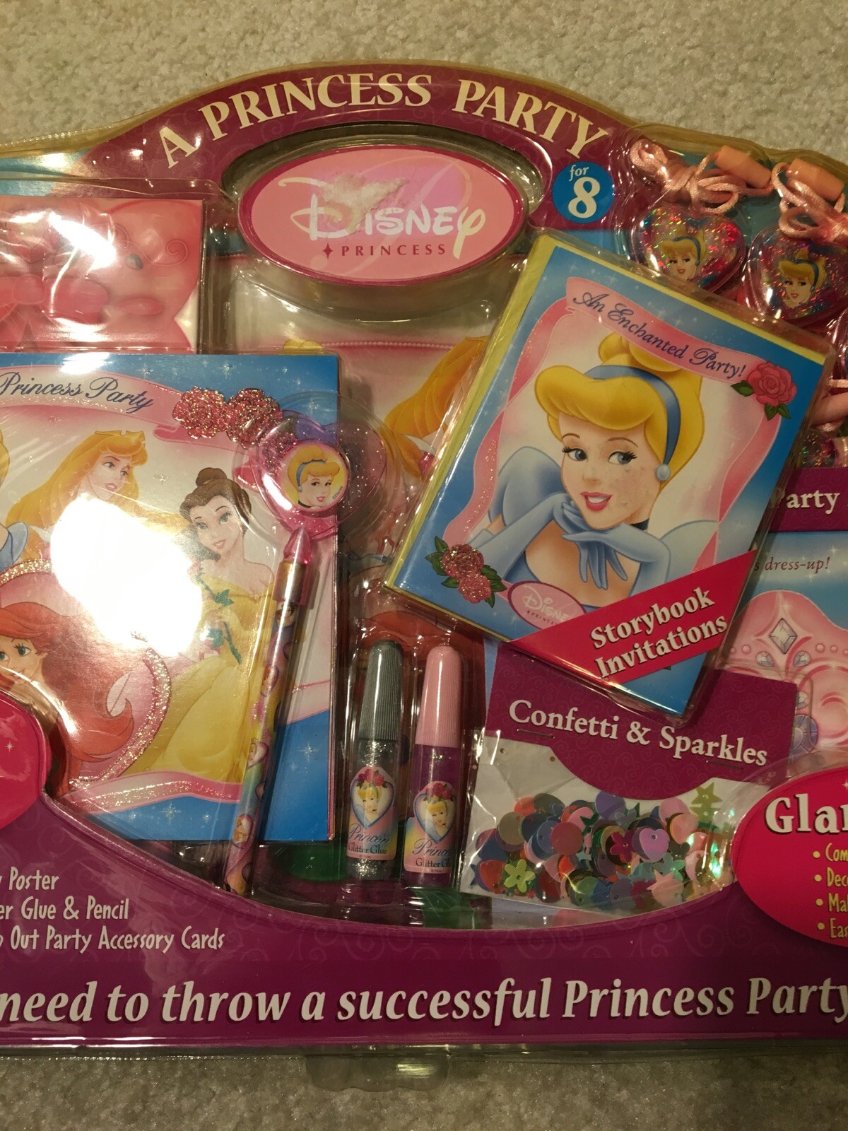 Disney Princess Enchanted Party Set 8 Invitations Lockets Poster Glitter Books