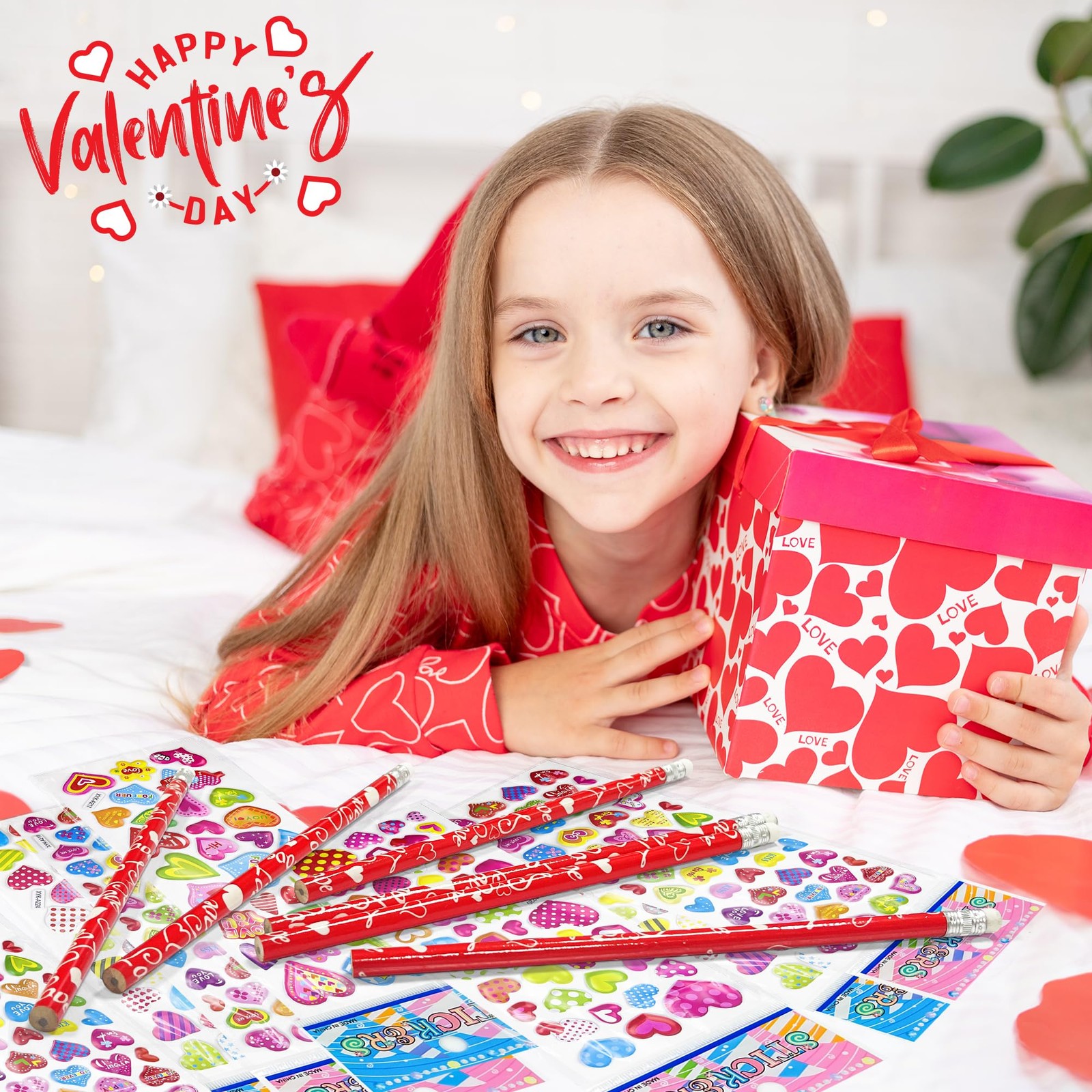 OHOME Valentines Day Gifts for Kids – 44 PCS Stationery Set Red,pink