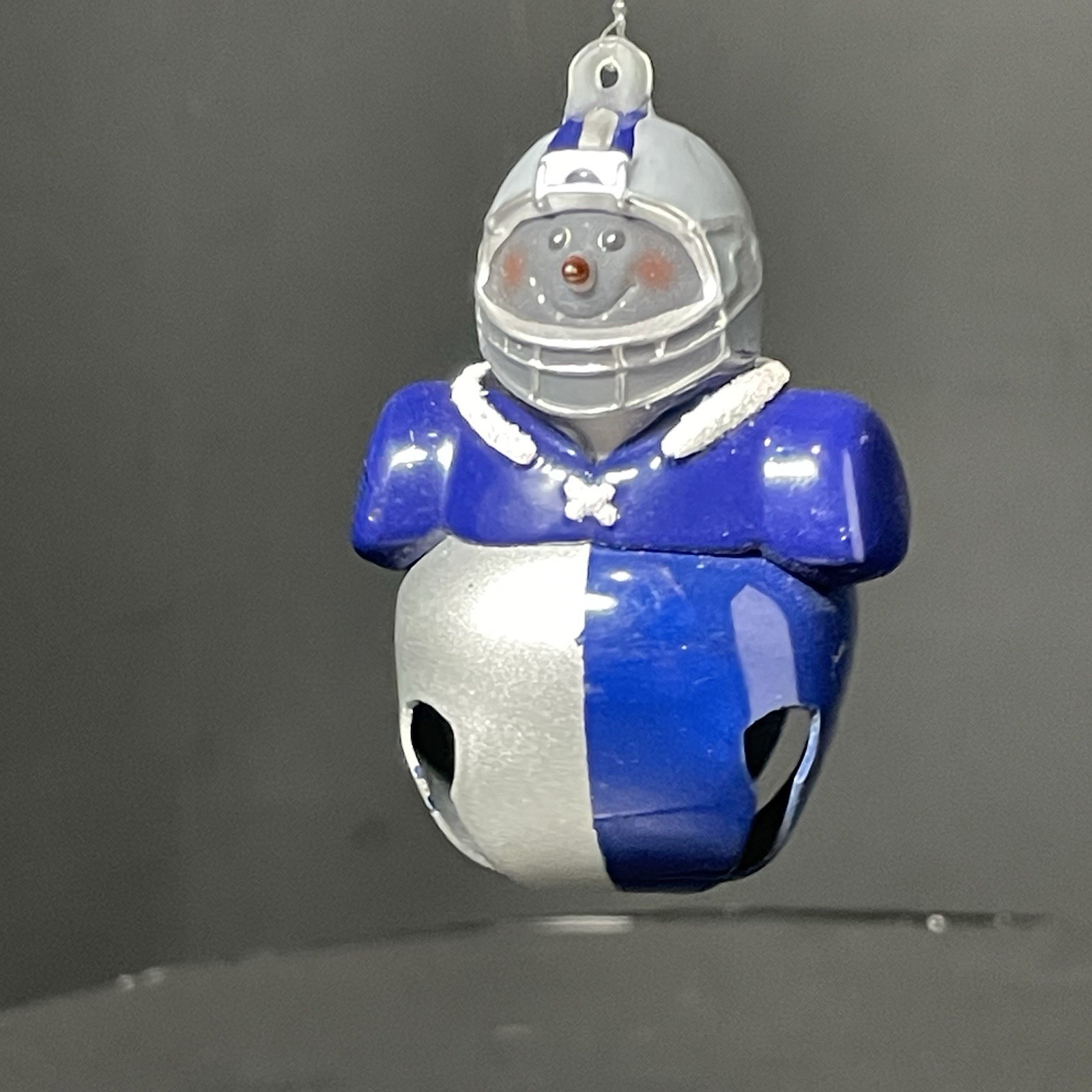 Vintage Jingle Buddies Football Player Bell Ornament Silver + Blue COWBOYS