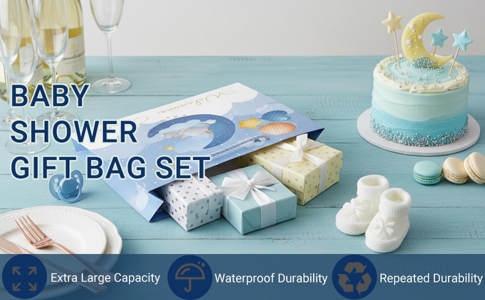 Baby Boy Bag with Tissue Paper & Card, Lar Blue Elephant Bag
