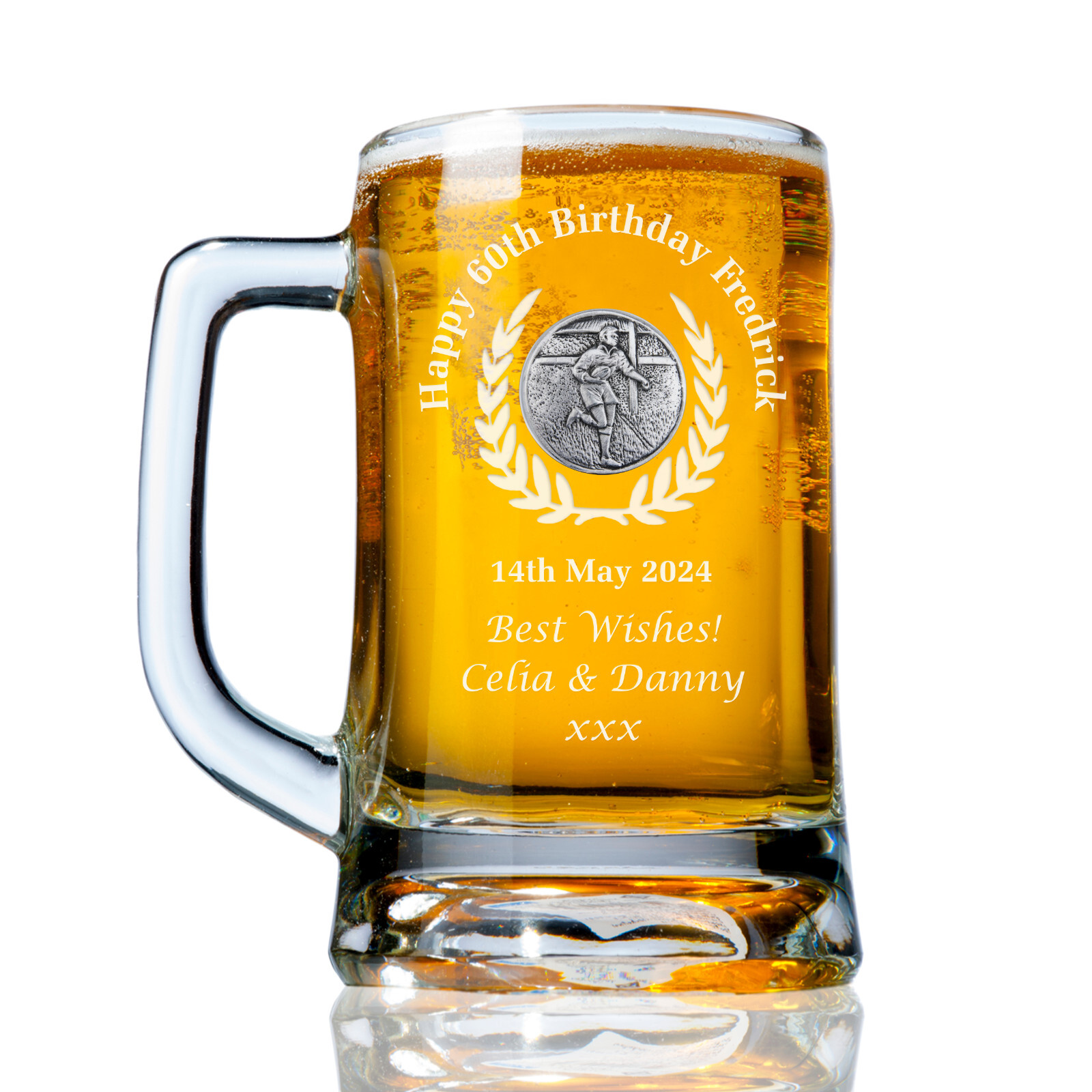 Rugby Player 60th Birthday Engraved Pint Tankard Gift Lager Ale Glass Beer Mug
