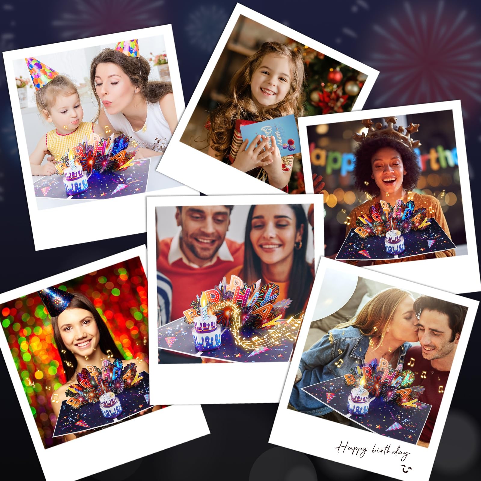 MZD8391 Birthday Cards Fireworks 3D Pop Up 5.86 inches x 8.3 inches, Orange