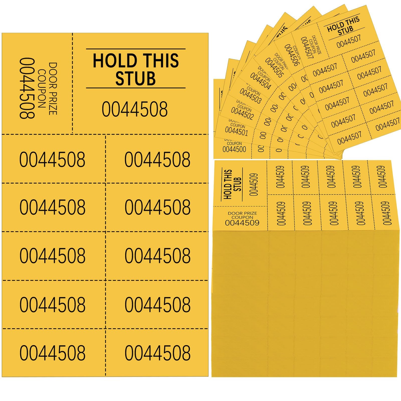 1000 PCS Raffle Ticket Sheets 10 Bid Numbers Yellow Chinese Auction Events