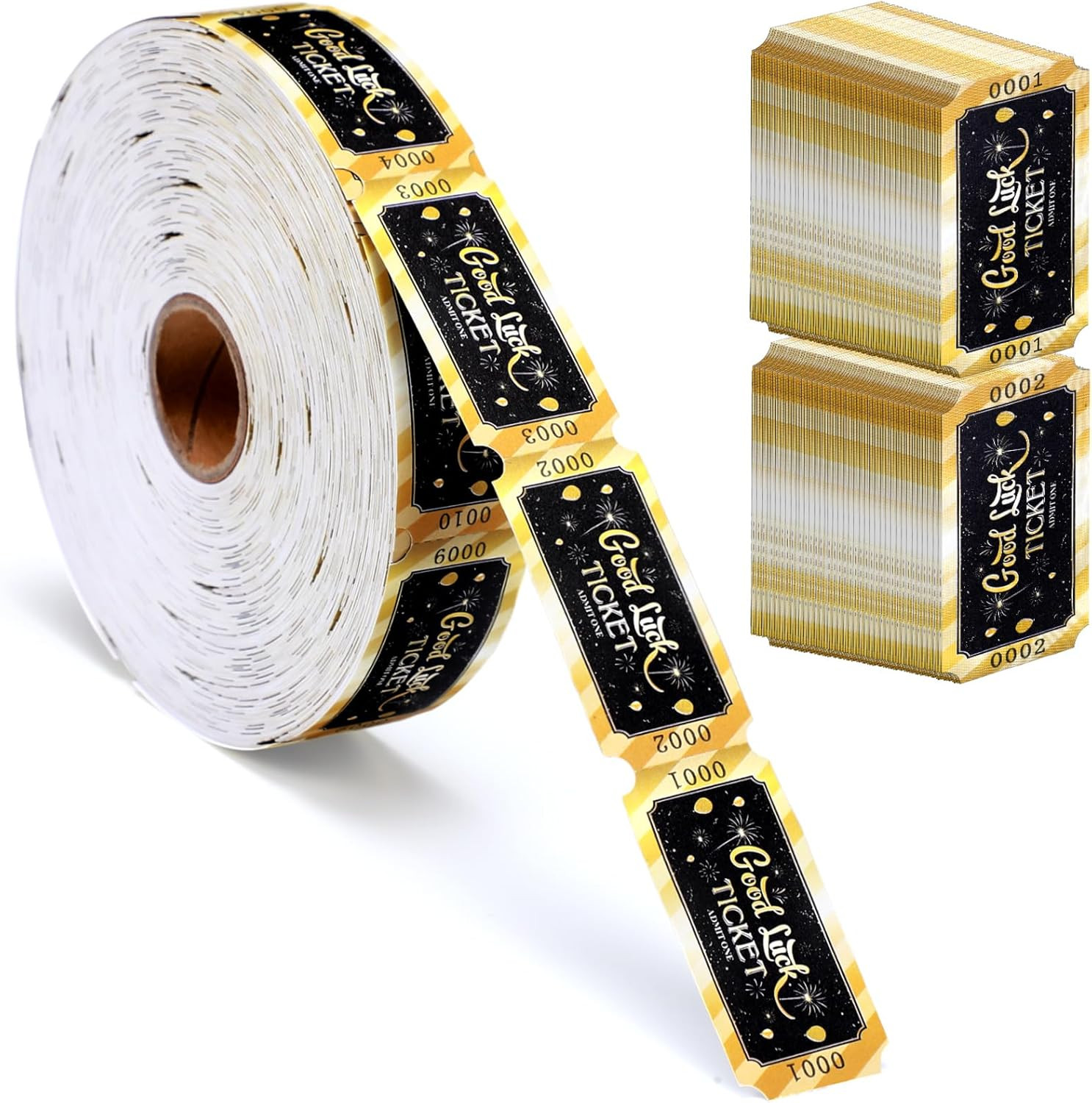 1000 Pcs Tickets Roll Single Raffle Tickets Roll Graduation Black Golden Good Lu