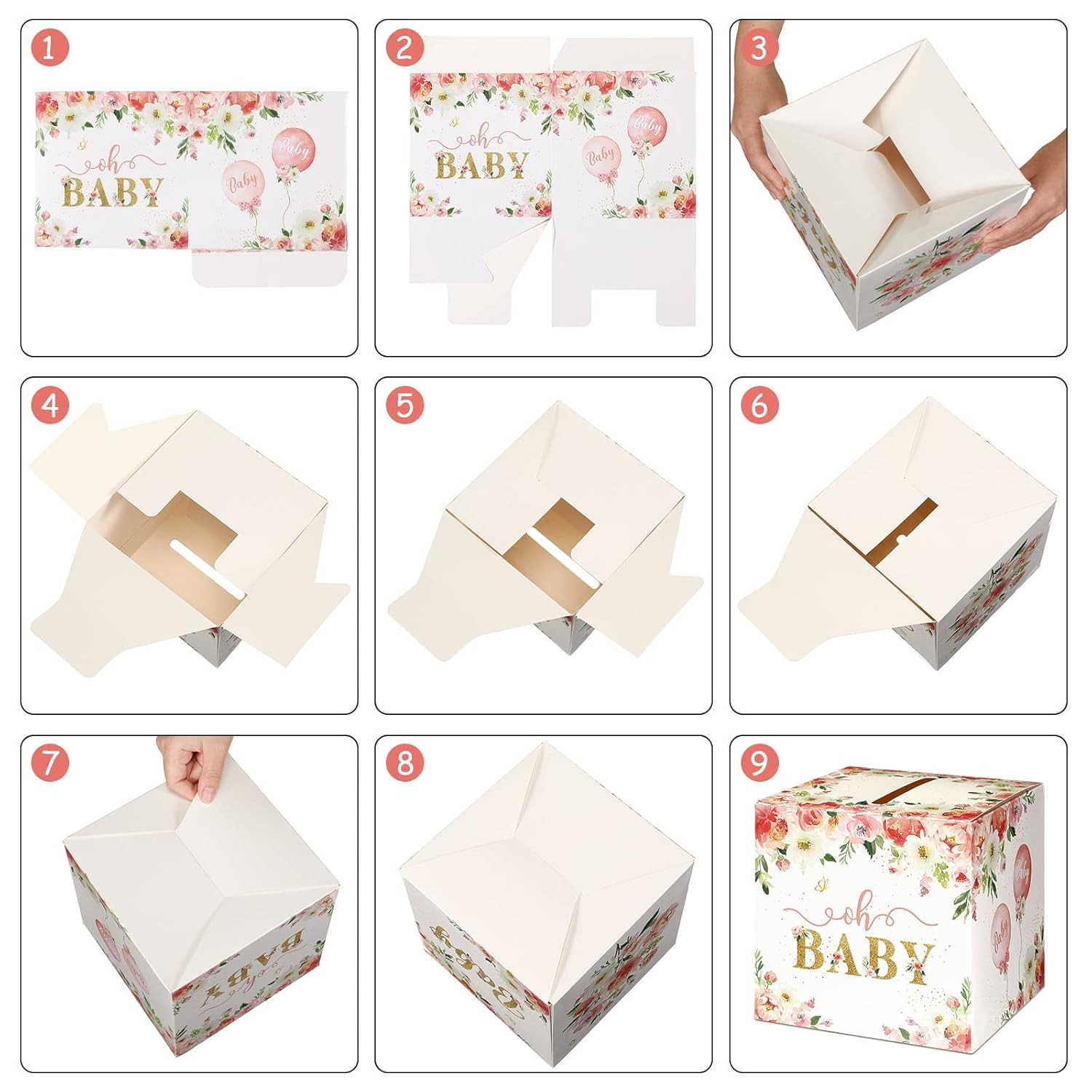 50 Pcs Floral Diaper Raffle Tickets with Diaper Raffle Card Box for Baby Shower
