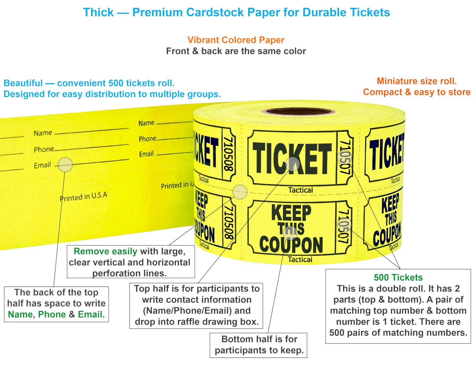 Raffle Tickets Double Roll 2000 Tickets Consecutively Numbered 50/50 Raffle