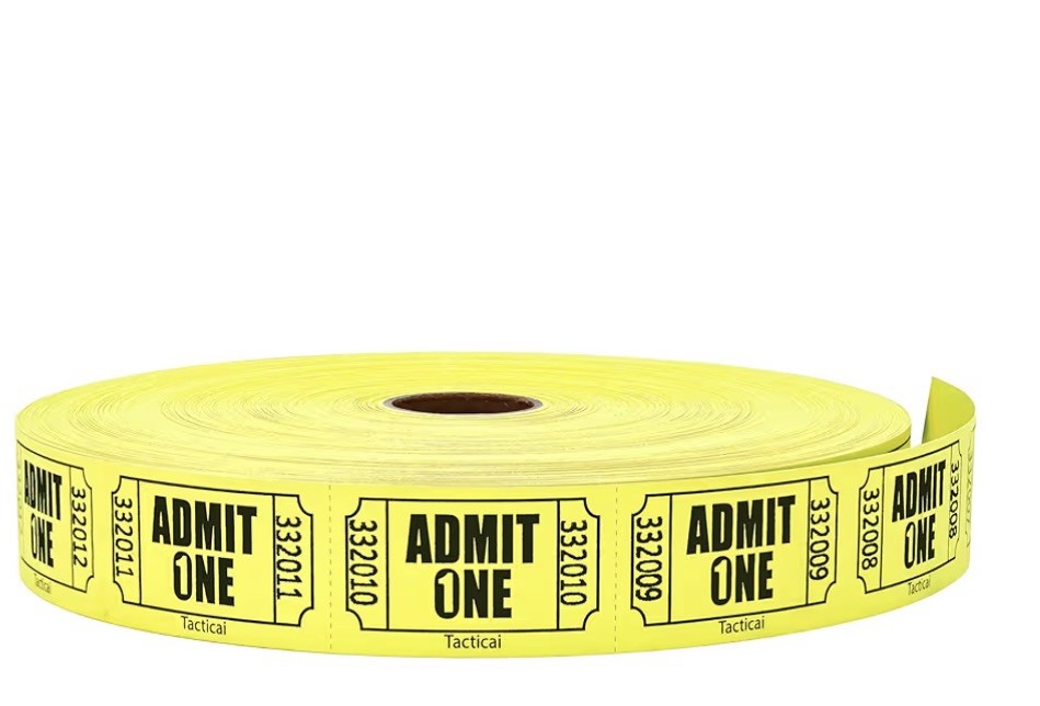 1 Roll 2,000 YELLOW Admit One Tickets Carnival Fun Fair Festival Raffle Entrance