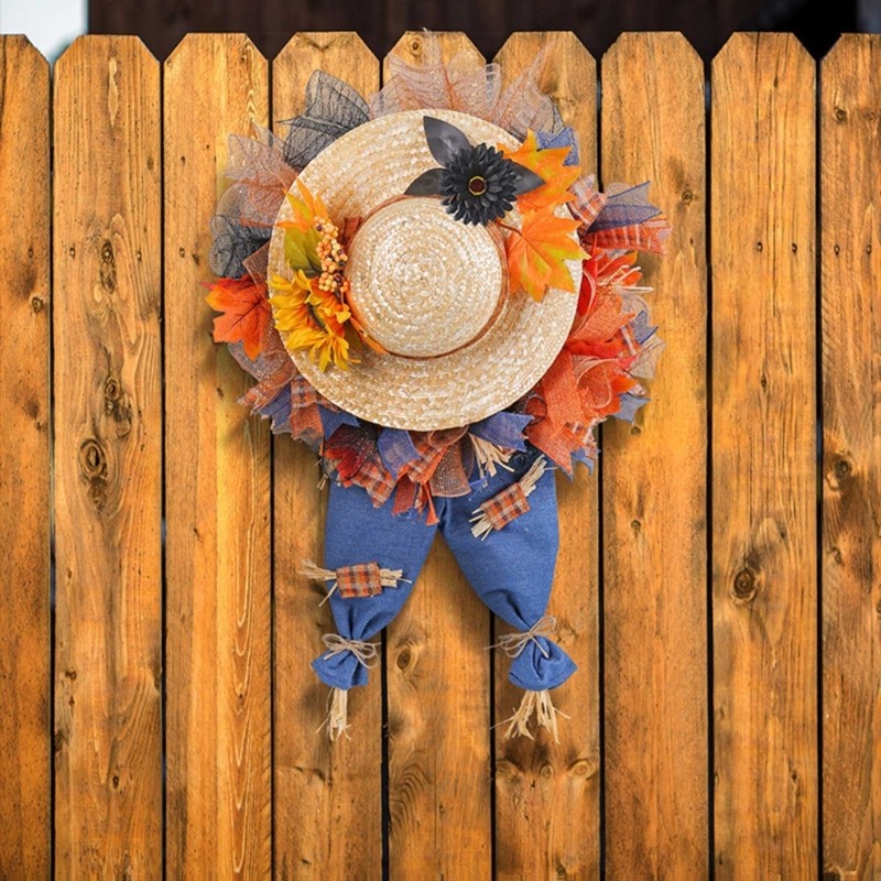 Festives Wreath for Indoor Outdoor Straw Hat and Denims Jeans Party Decoration
