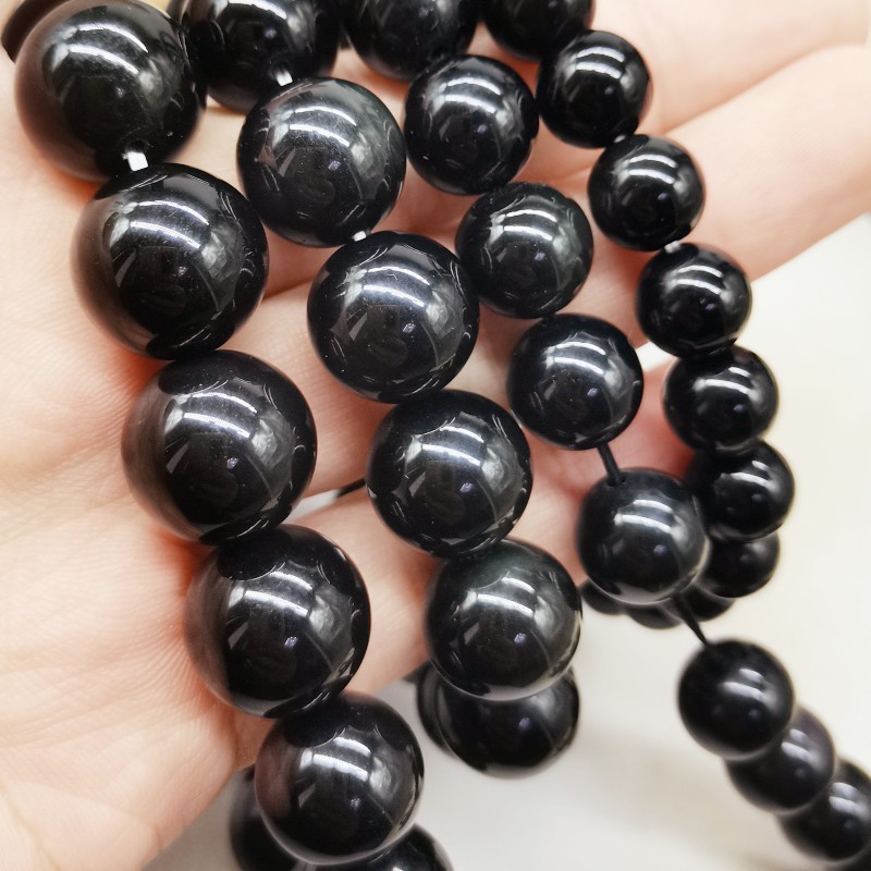 Natural Black Obsidian Bead Bracelet for Meditation Protection Unisex‌Daily Wear