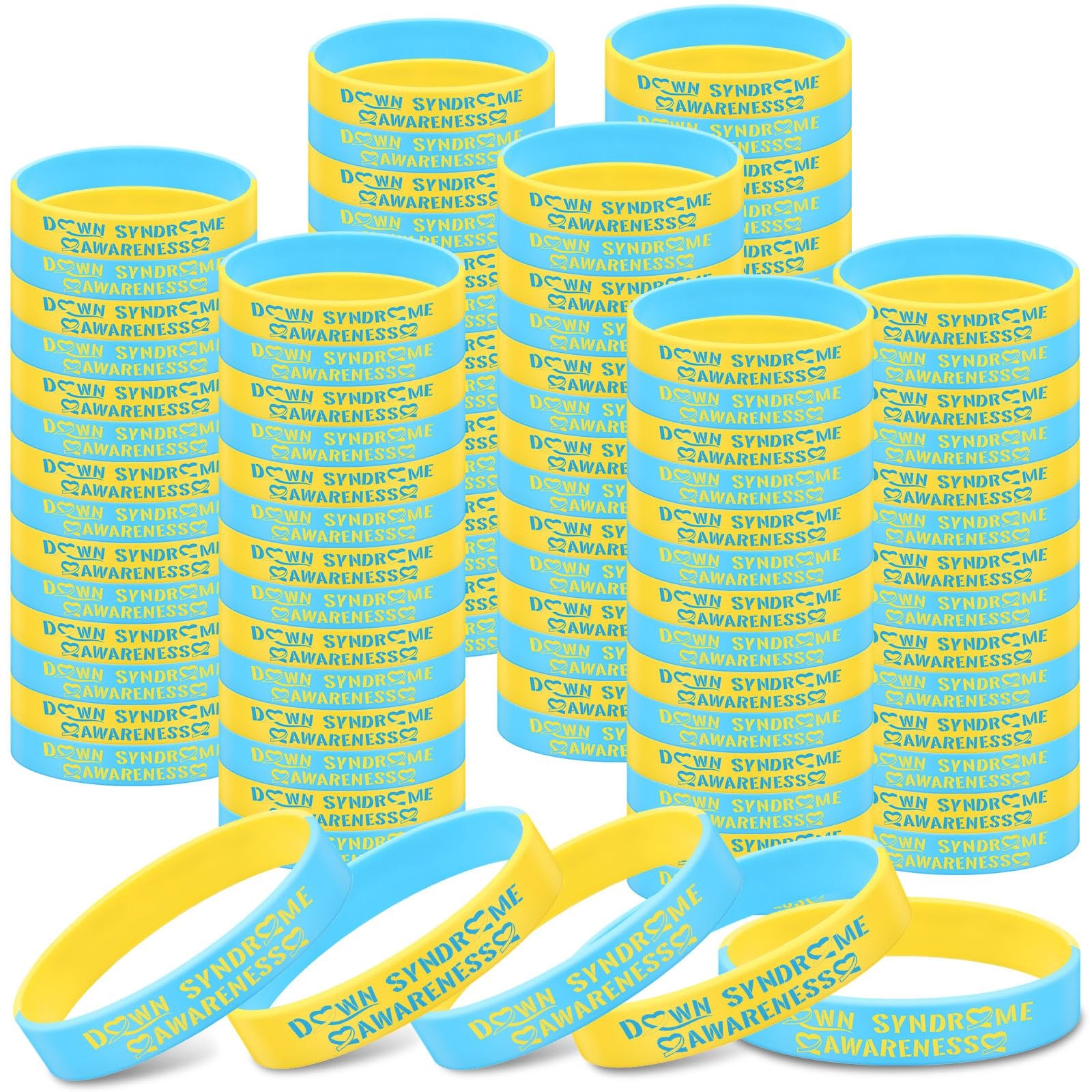 200 Pcs Down Syndrome Awareness Silicone Bracelet Wristband Stretch Blue Yell…