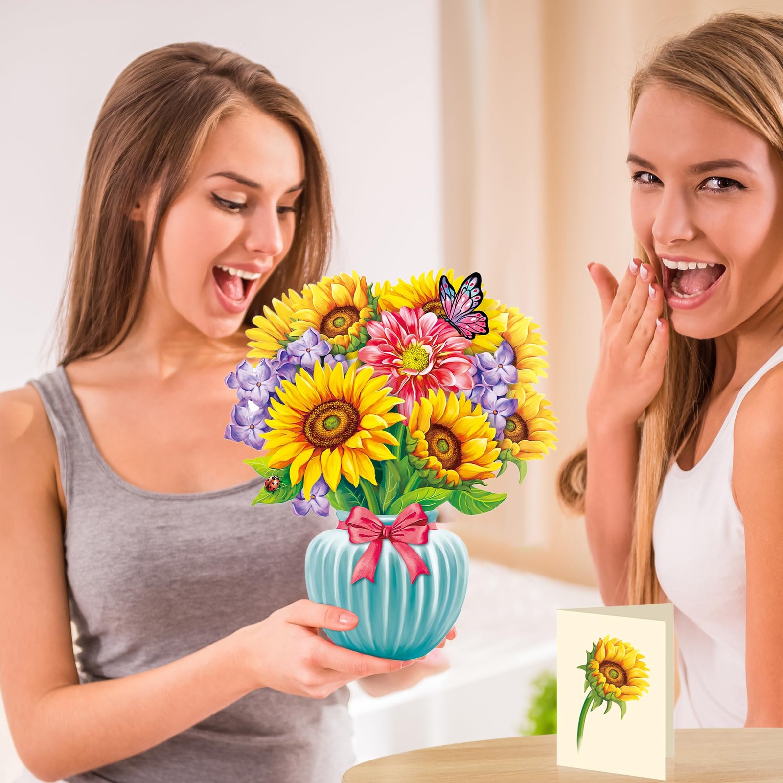 Airpark Pop Up Flower Bouquet Card for Women, 3D 5×7 inches, multicolor