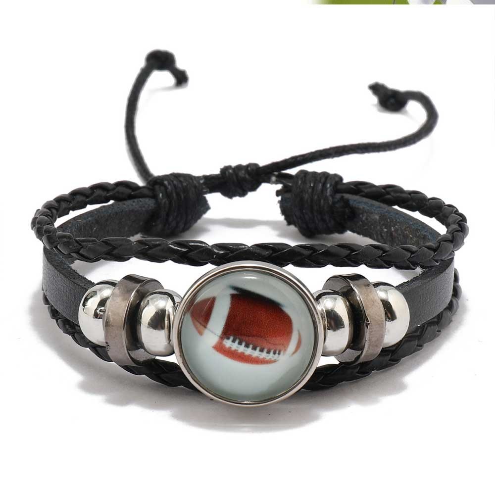 Luminous Football Fan Bracelet for Men Adjustable PU Leather Hand Rope Gift