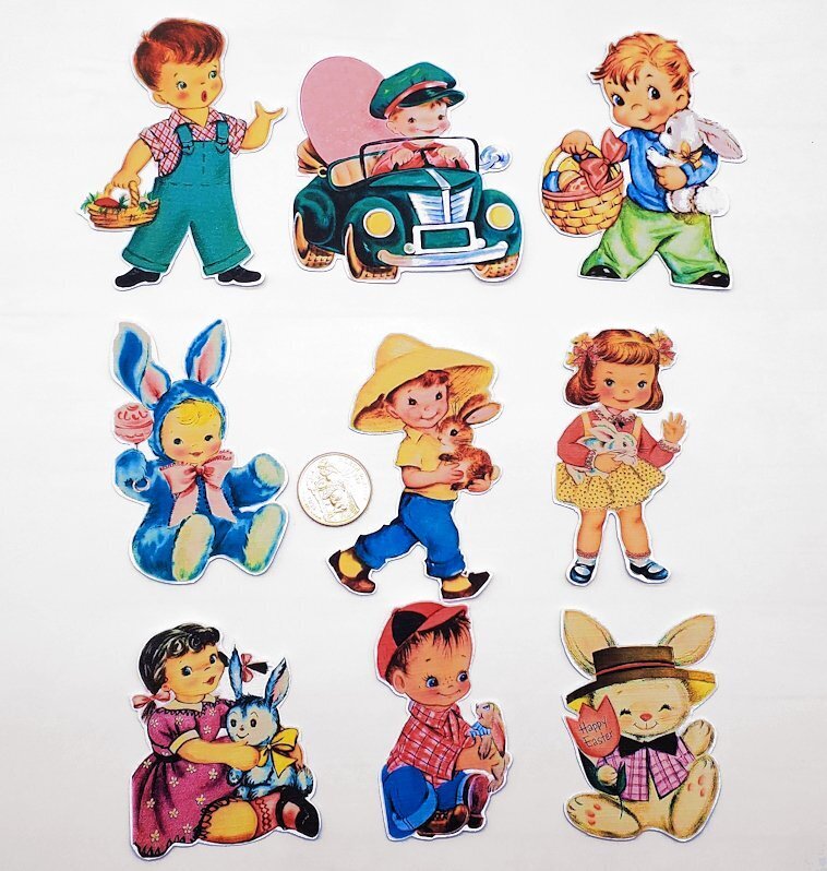 Easter-Sticker-Label-Mixed-Retro-50’s-Ephemera-Junk Journal Supplies-Set of 8