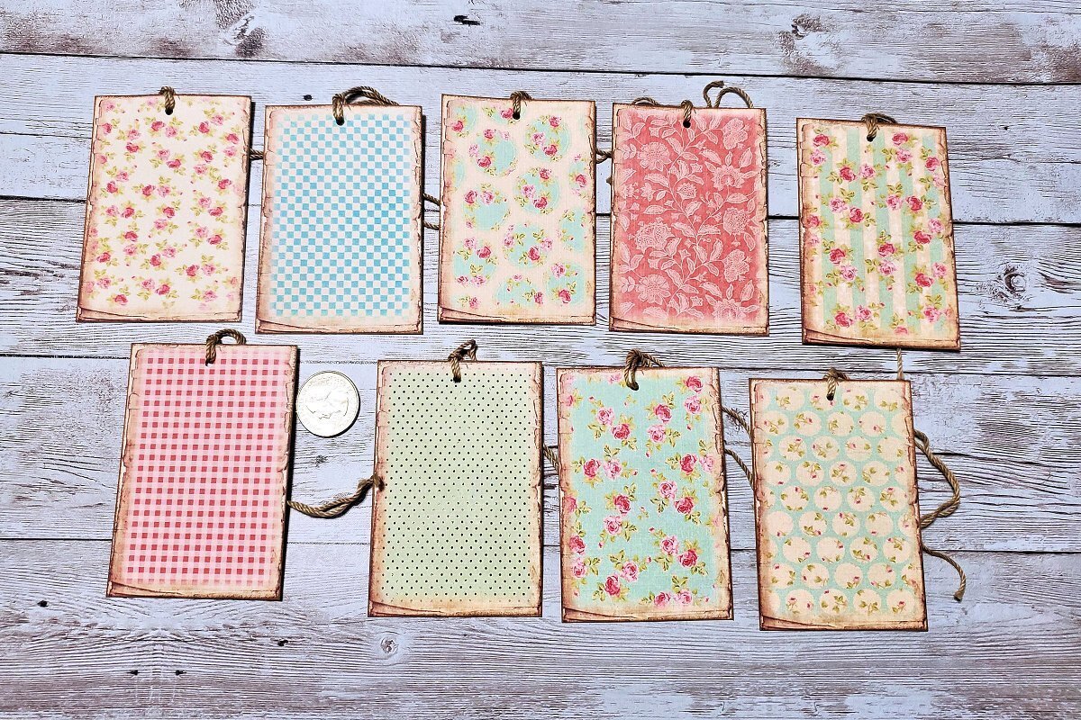 9~Vintage~Ephemera~Backgrounds~Junk Journal~Linen Cardstock~Gift~Hang~Tags