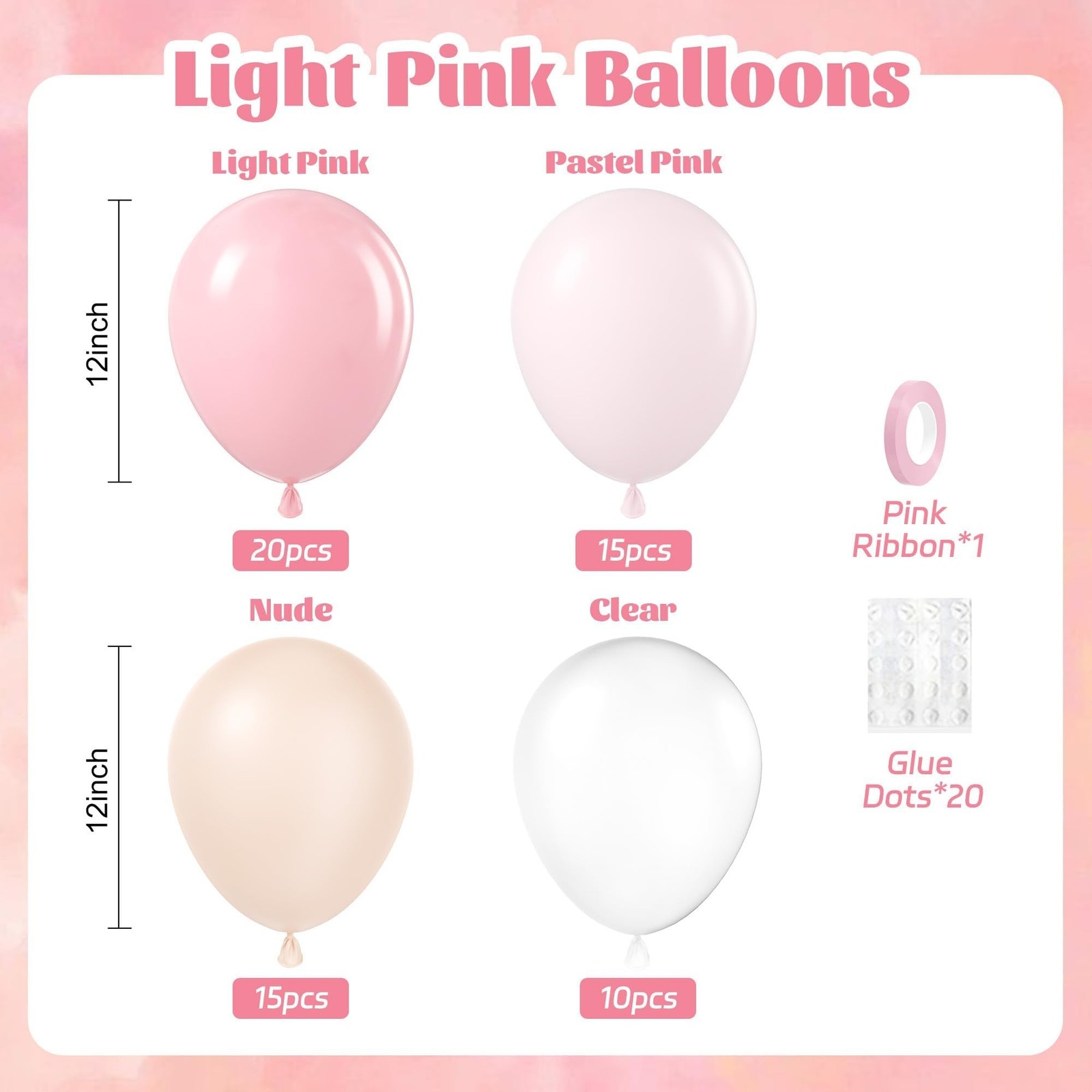 60pcs Light Pink Balloons 12inch with Pastel Pink Nude Clear Balloons for Gen…