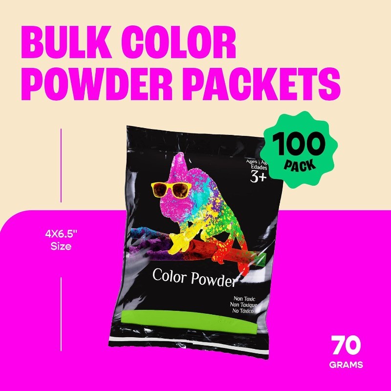 Colors 70g Individual Color Powder Packs -100 Pack – 10 Vibrant Colors Non-Toxic