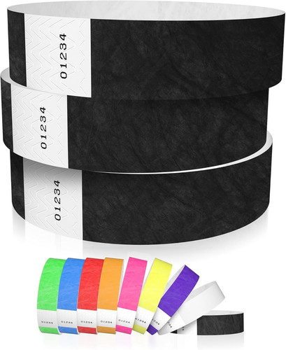 600 WristCo Black Tyvek Wristbands for Events – Comfortable Tear 600,