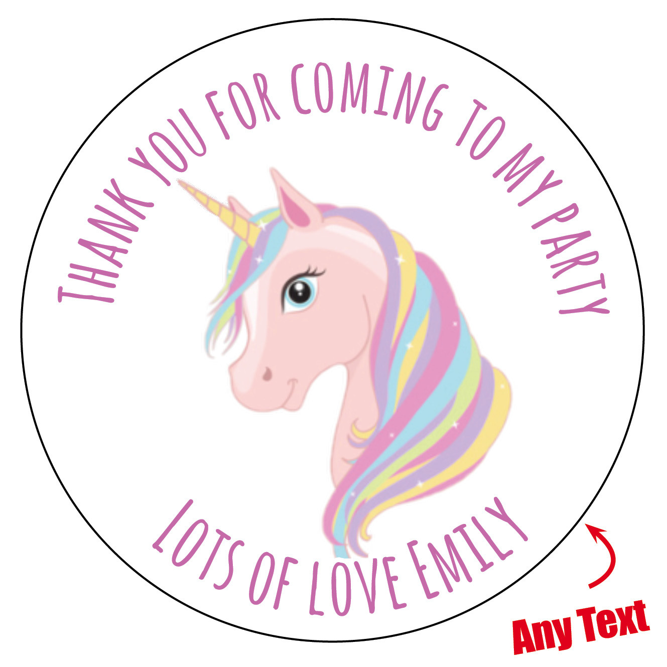 Personalised Unicorn Horn Kids Stickers labels Party bag Thank You stickers 1025