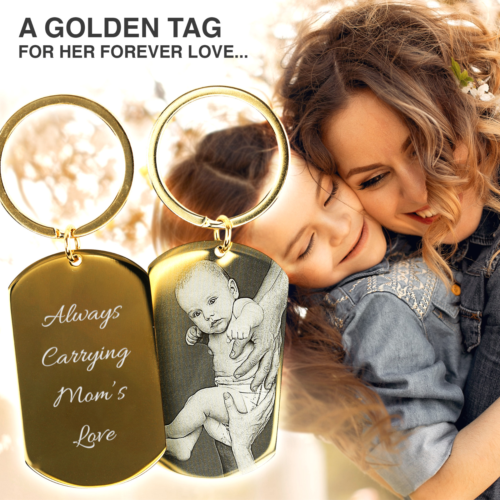 Personalised Gold Keyring, Custom Photo Keychain Gift For Mum, Dad, Him, Her