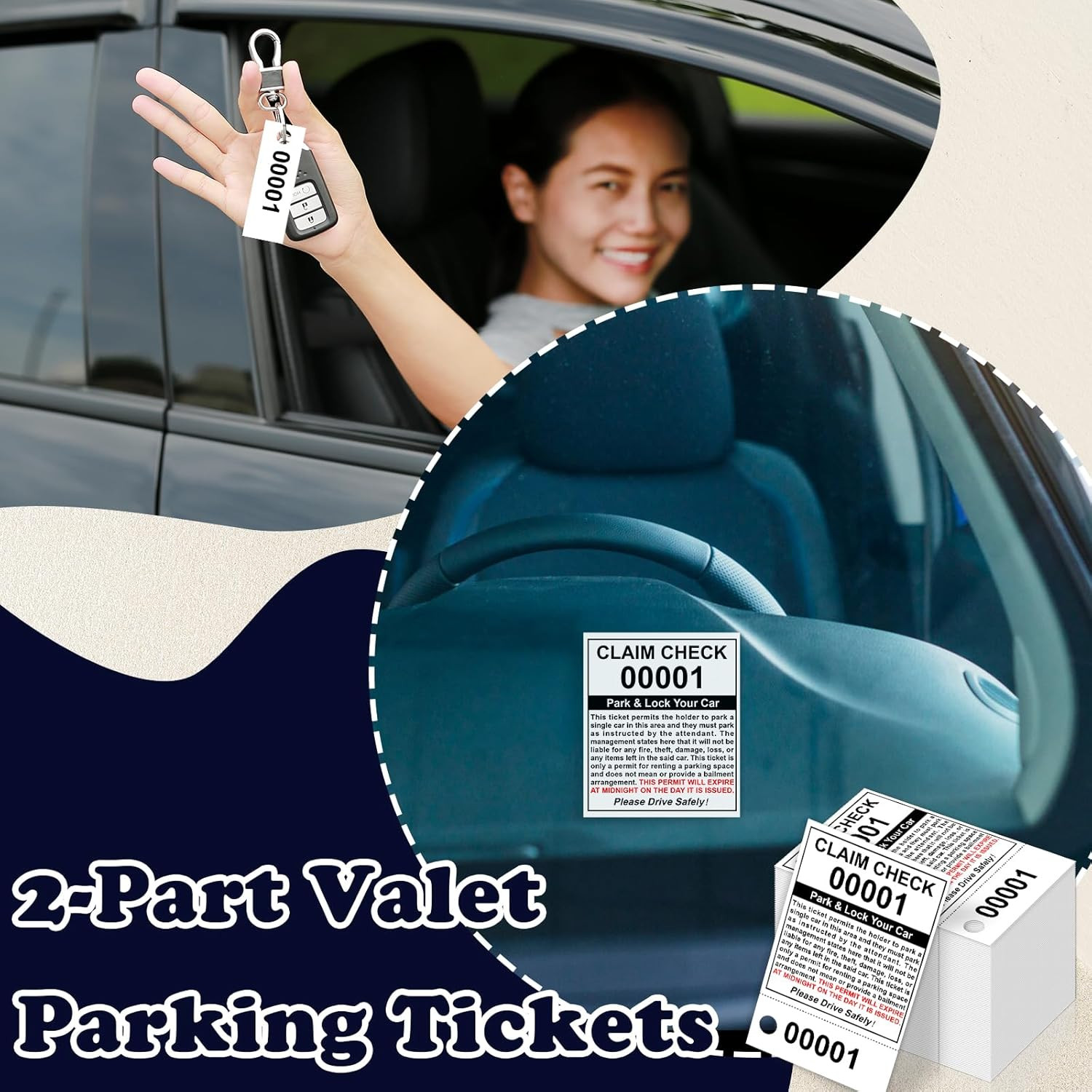 Valet Parking Tickets – 500 Count 2-Part Claim Check Tags, 2.75 x 4.25 Inch