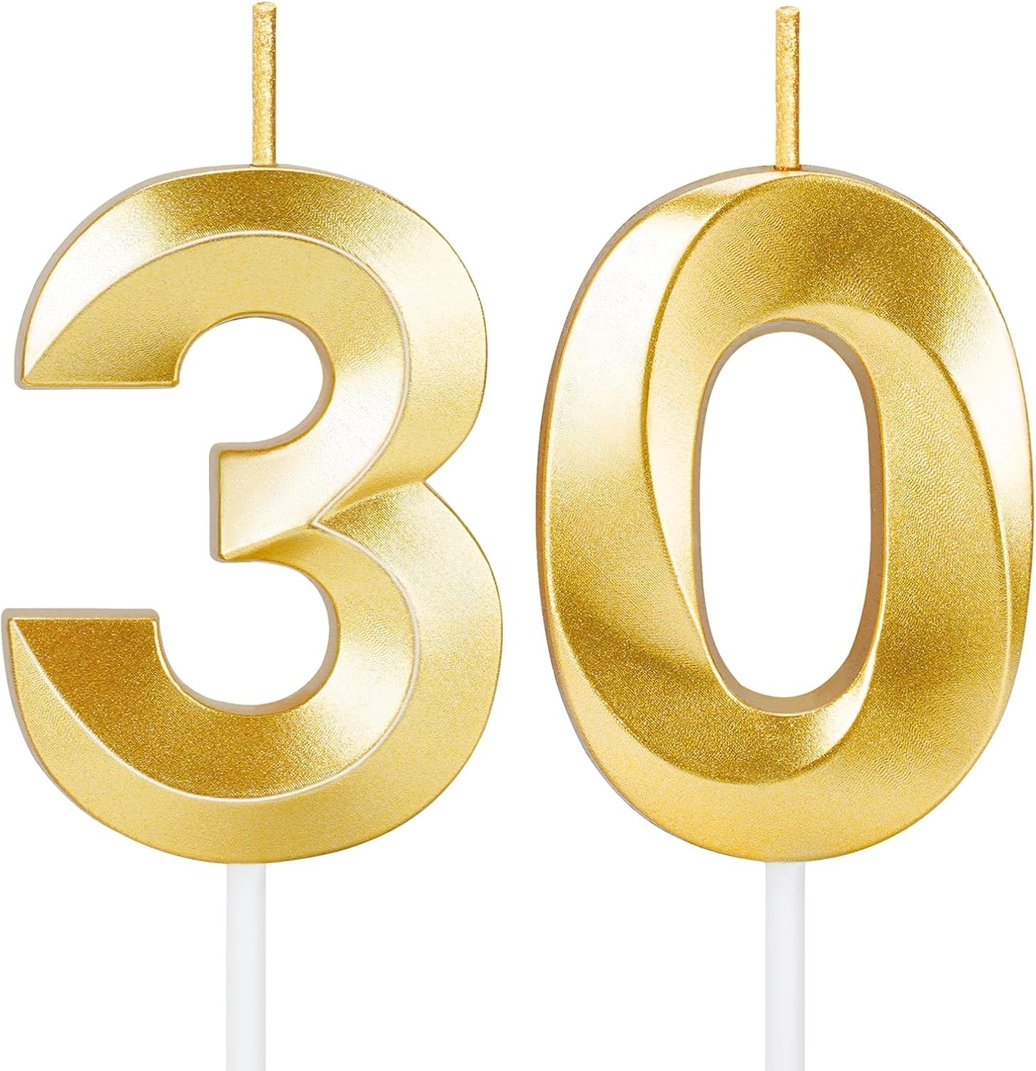 30th Birthday Candles for Cake, Gold Candles for Happy Birthday