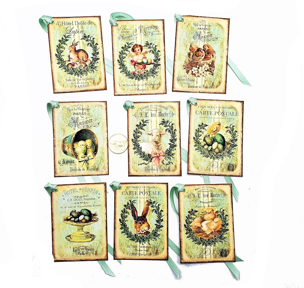 9-Easter-Vintage-Farmhouse-Prim-Spring-Linen Cardstock-Gift-Hang-Tags