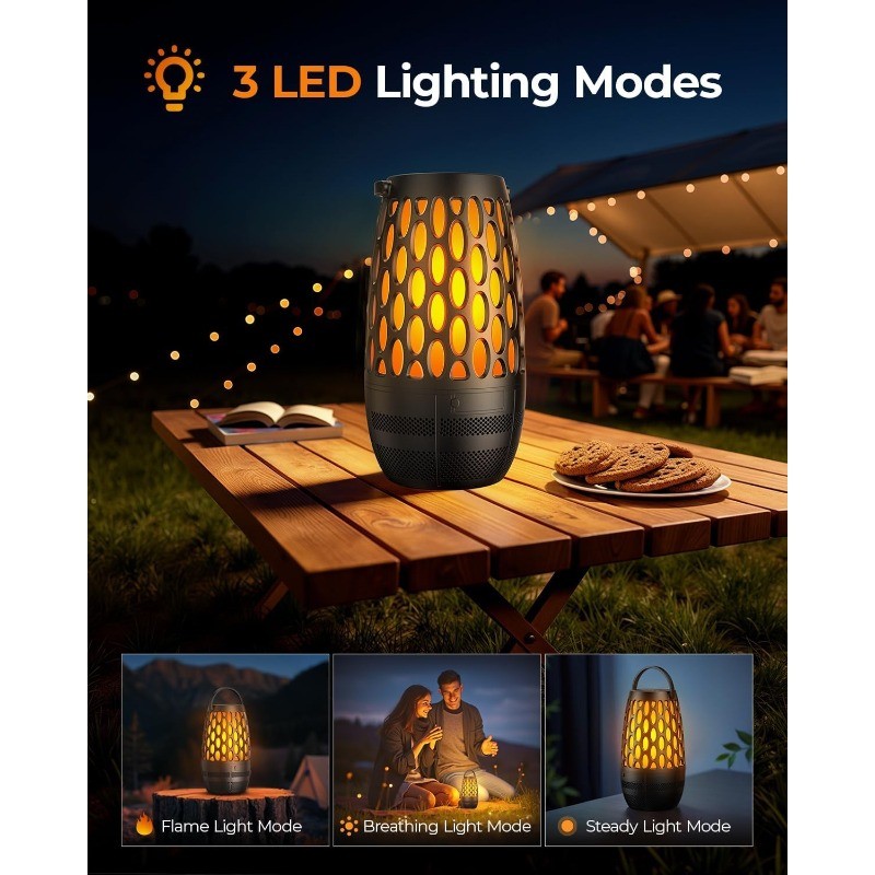 2 Pack Outdoor Speakers Bluetooth Waterproof IPX6 with Flame Lights Gadget Gifts
