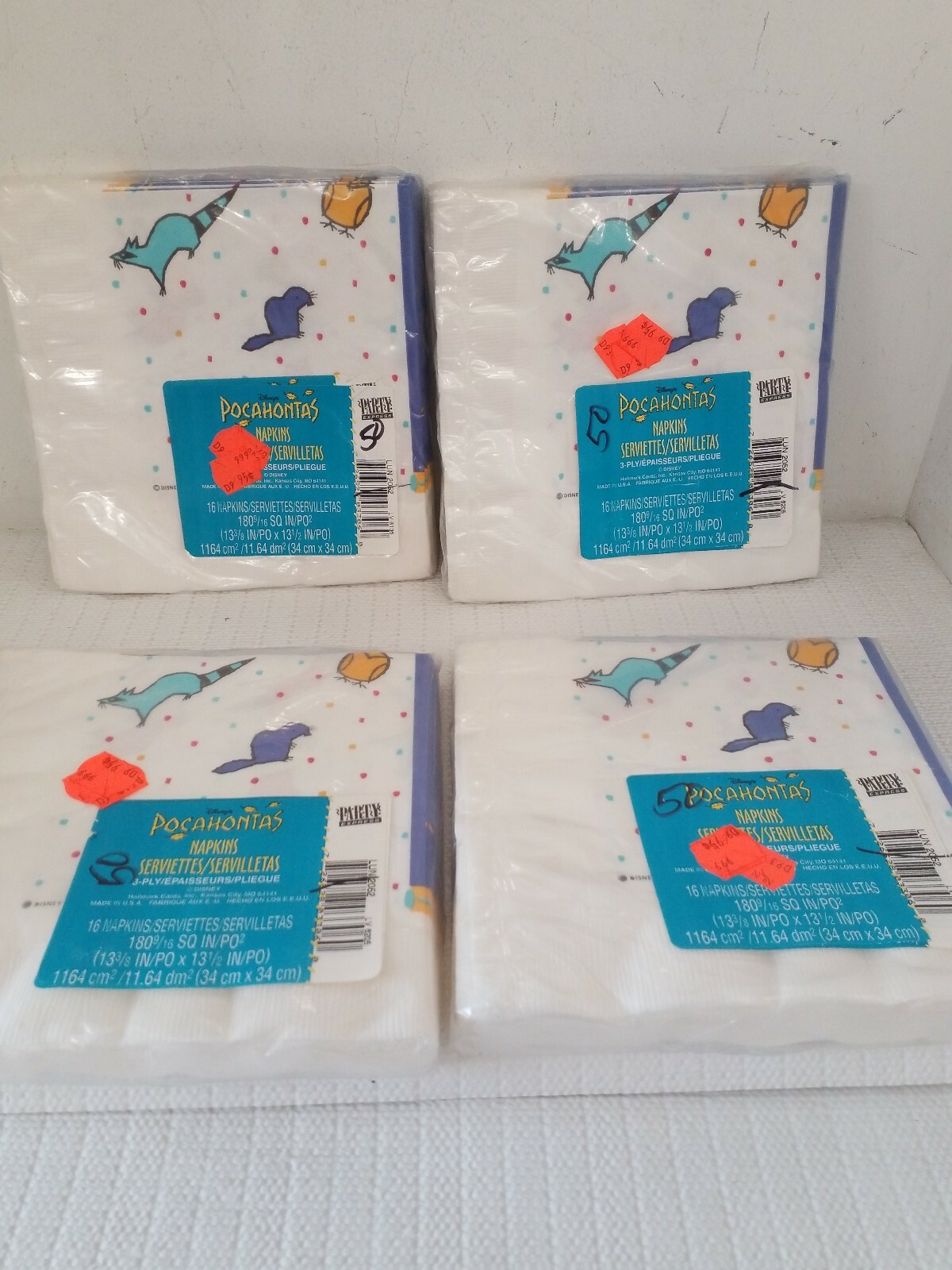 Vintage Disney Pocahontas (4) 16 Party Napkins Sealed Hallmark 13 3/8″ X 13 1/2″