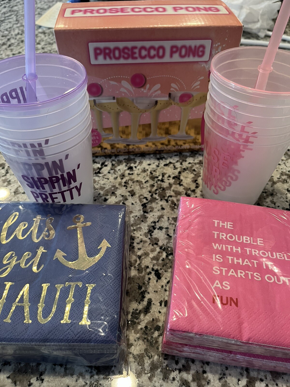 Bachelorette Party Kit, All Included, New – Prosecco Pong Kit; Cups; Napkins