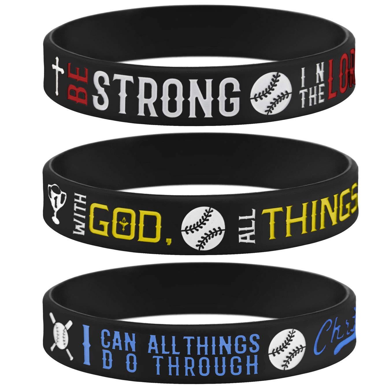 Power of Faith Baseball Bible Verse Silicone Wristbands with Christian Inspir…