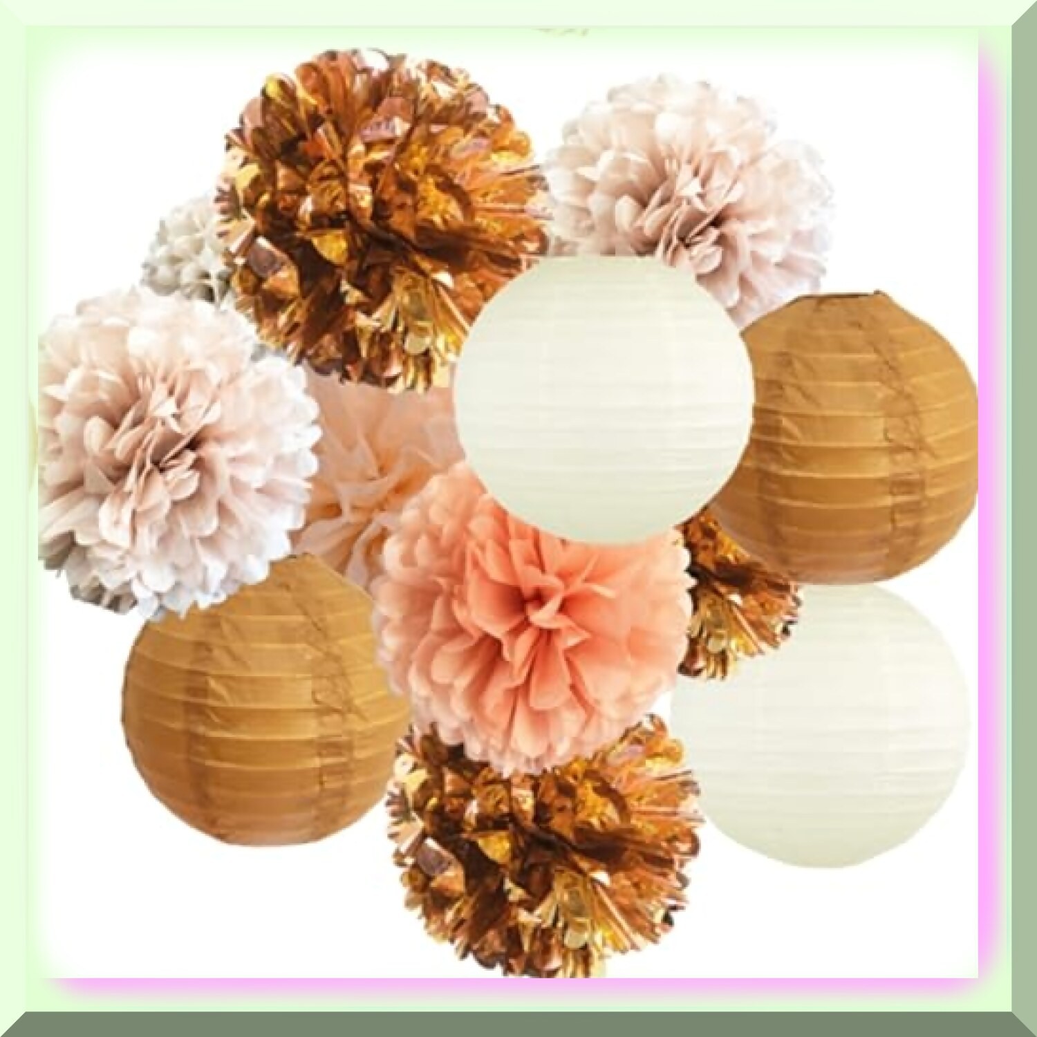 Rose Gold Tissue Paper Flowers and Lanterns for Weddings