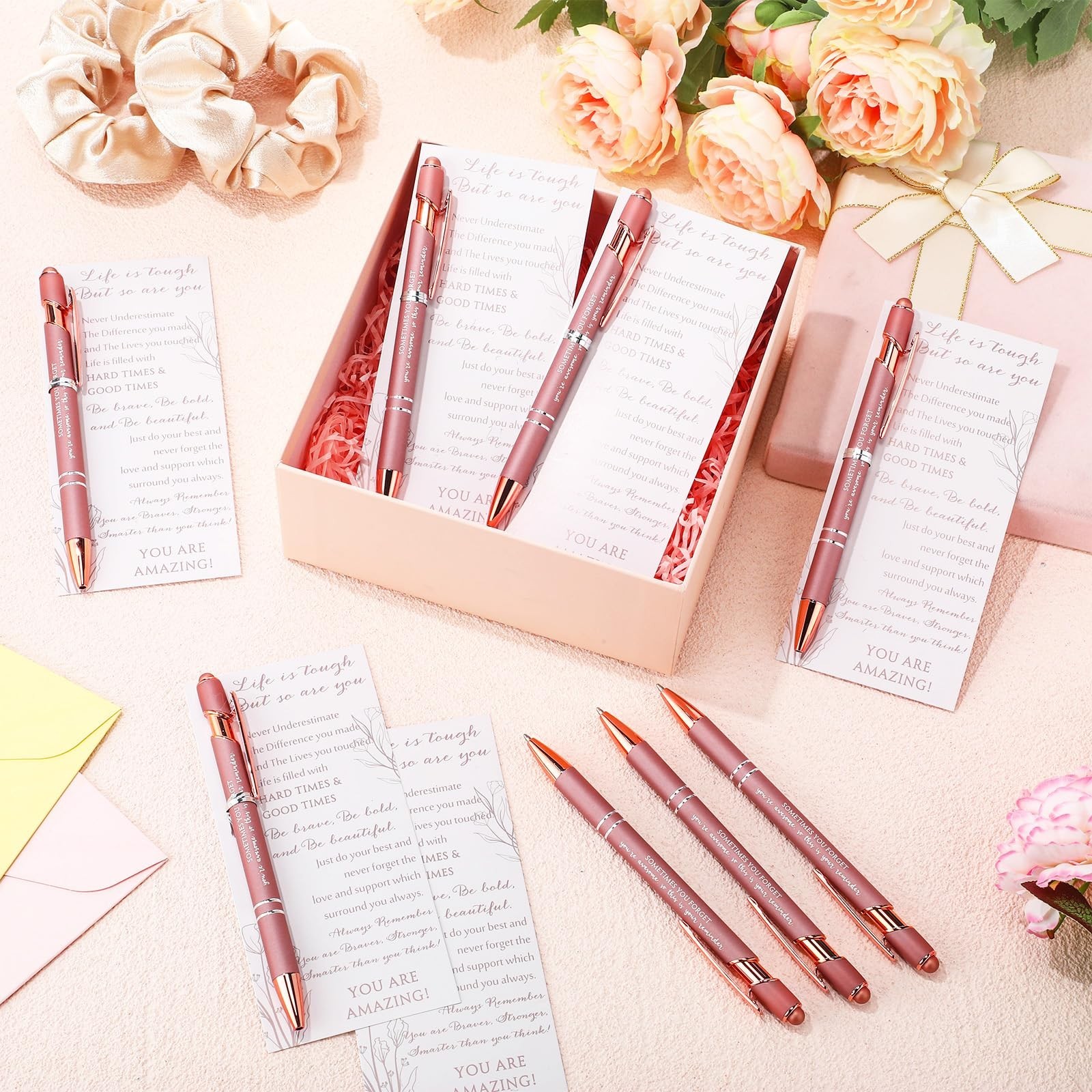 Supervitae 50 Sets Mother’s Day Pen Gifts Bulk Pink Ballpoint Pens with Inspi…