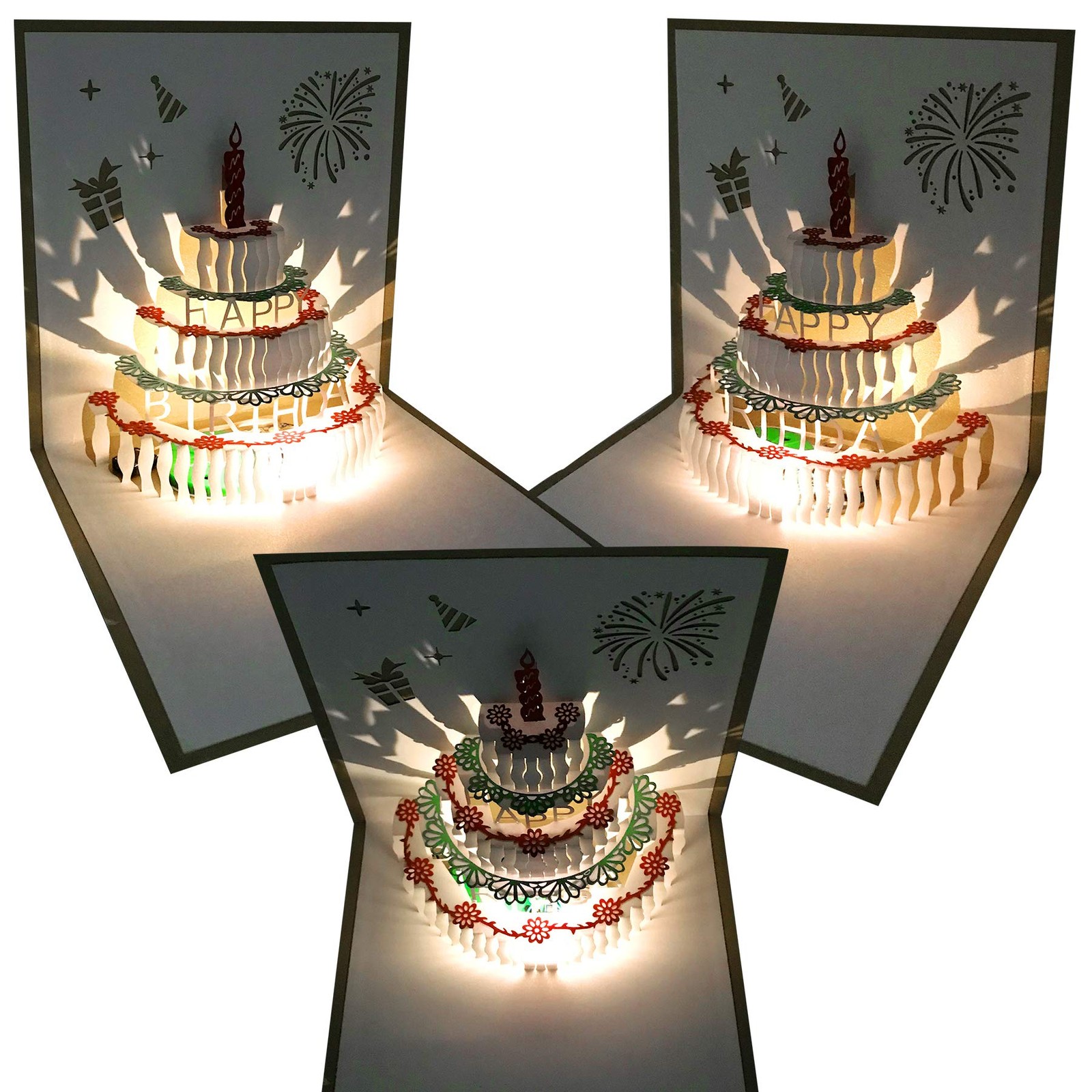 Akeydeco 3D Pop Up Birthday 5.9 inches x inches, yellow card Warm light