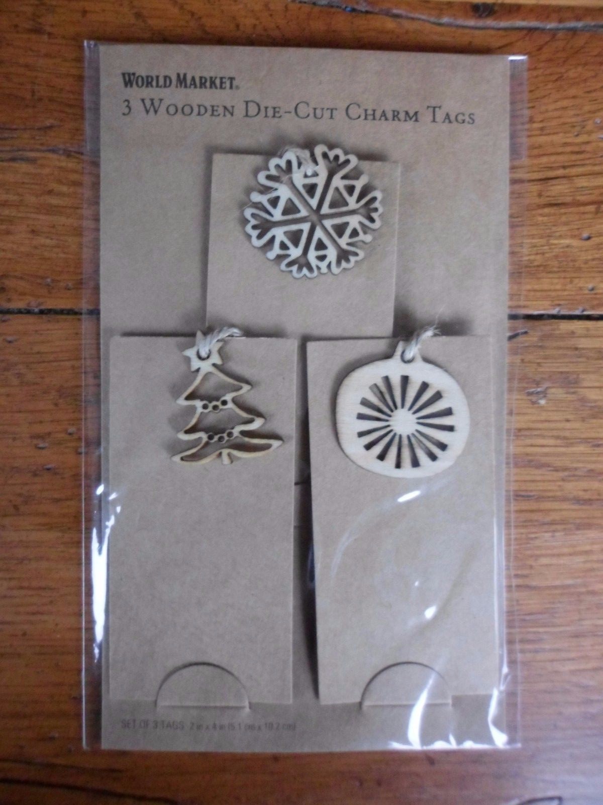 Gift Tags Kraft card stock with Charms Set of 3 Christmas